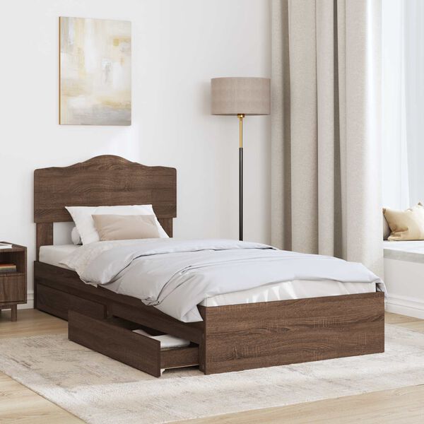 vidaXL Cama con almacenamiento con cabecera Roble Marr&oacute;n 70 x 190 cm