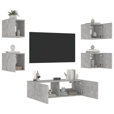 vidaXL Muebles de TV de pared con luces LED 5 piezas gris hormigón