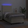 vidaXL Cama box spring colch&oacute;n y LED cuero sint&eacute;tico crema 100x200 cm