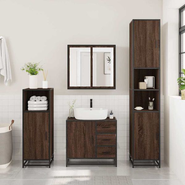 vidaXL Set de muebles baño 2 pzas madera contrachapada marrón roble