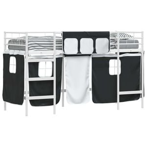 vidaXL Cama litera para ni&ntilde;os con cortinas Liso y Negro 75 x 190 cm