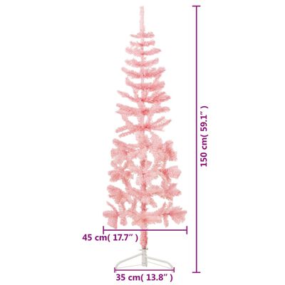 vidaXL Medio árbol de Navidad artificial con soporte rosa 150 cm