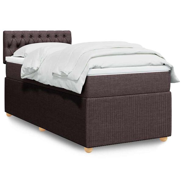 vidaXL Cama box spring con colch&oacute;n tela marr&oacute;n oscuro 90x190 cm