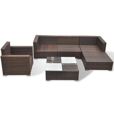 vidaXL Set muebles de jardín y cojines 6 piezas ratán sintético marrón