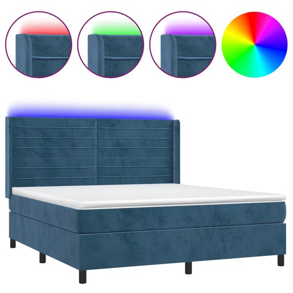 vidaXL Cama box spring colch&oacute;n y LED terciopelo azul oscuro 160x200 cm