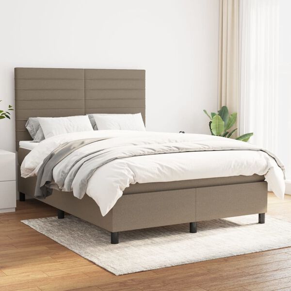 vidaXL Cama box spring con colch&oacute;n tela gris taupe 140x190 cm