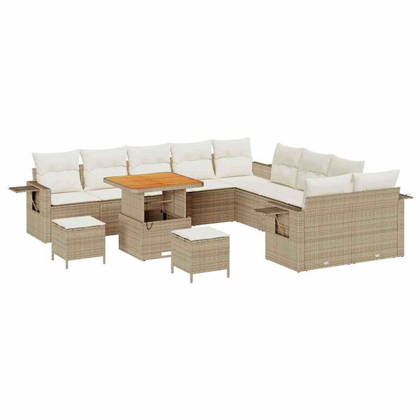 vidaXL Conjunto de sof&aacute; de jard&iacute;n 13 pcs Beige rat&aacute;n sint&eacute;tico