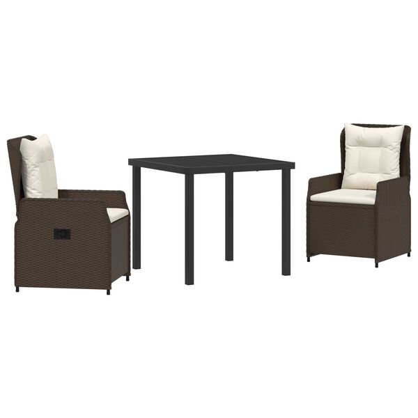 vidaXL Conjunto de Comedor de Jard&iacute;n 3 pcs Marr&oacute;n rat&aacute;n sint&eacute;tico