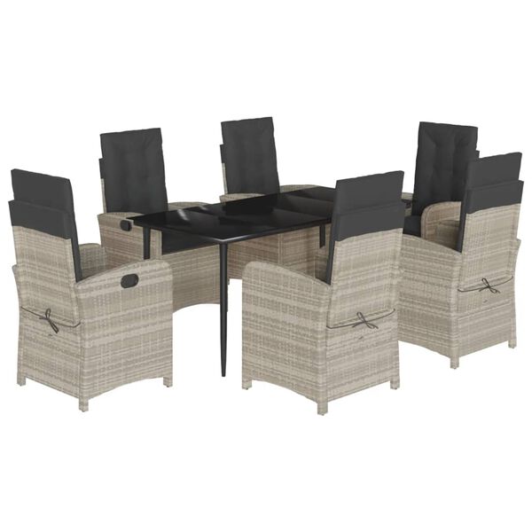 vidaXL Set comedor jard&iacute;n 7 pzas y cojines rat&aacute;n sint&eacute;tico gris claro