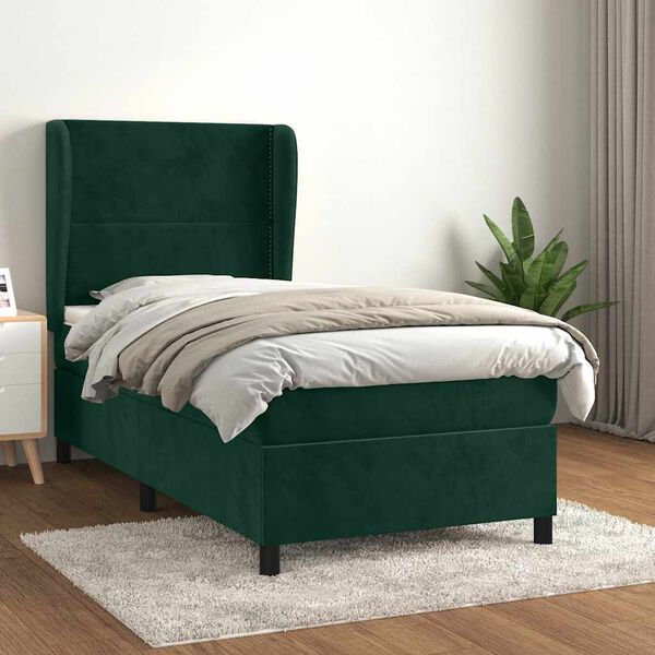 vidaXL Cama box spring con colch&oacute;n terciopelo verde oscuro 90x190 cm