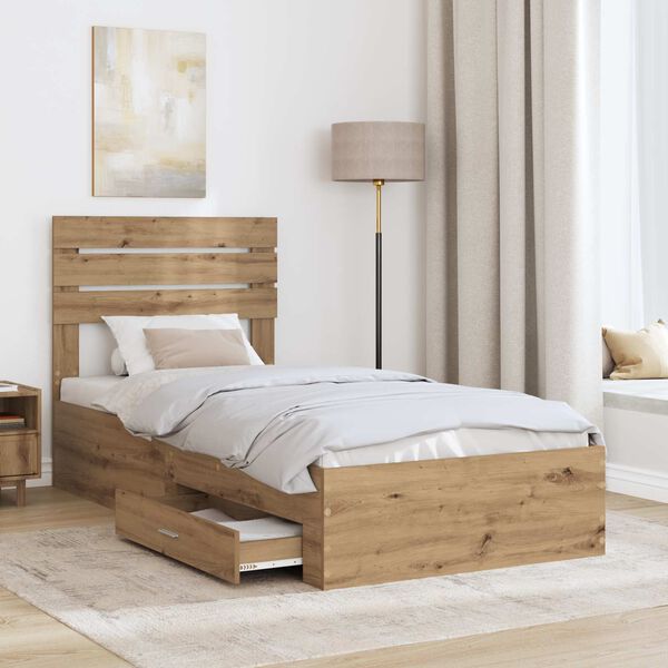 vidaXL Estructura de cama con caj&oacute;n con cabecera Madera contrachapada