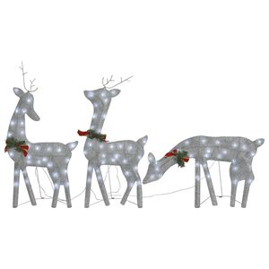vidaXL Familia renos de Navidad malla blanco fr&iacute;o plateado 270x7x90 cm