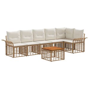 vidaXL Conjunto de sof&aacute;s de exterior 7 pcs Natural y Crema Poli&eacute;ster