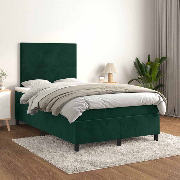 vidaXL Cama box spring con colch&oacute;n terciopelo verde oscuro 120x200 cm
