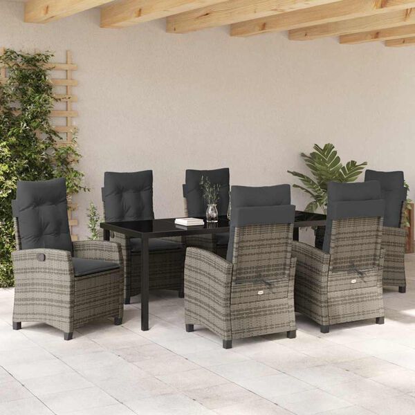 vidaXL Conjunto de Comedor de Jard&iacute;n 7 pcs Gris rat&aacute;n sint&eacute;tico