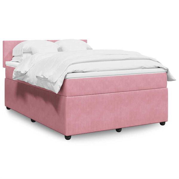vidaXL Cama box spring con colch&oacute;n terciopelo rosa 140x190 cm