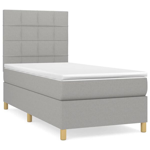 vidaXL Cama box spring con colch&oacute;n tela gris claro 90x200 cm