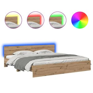 vidaXL Estructura de cama con cabecera Roble artesanal 180 x 200 cm