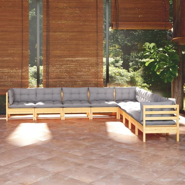 vidaXL Juego de muebles de jard&iacute;n 9 pzas y cojines madera maciza pino