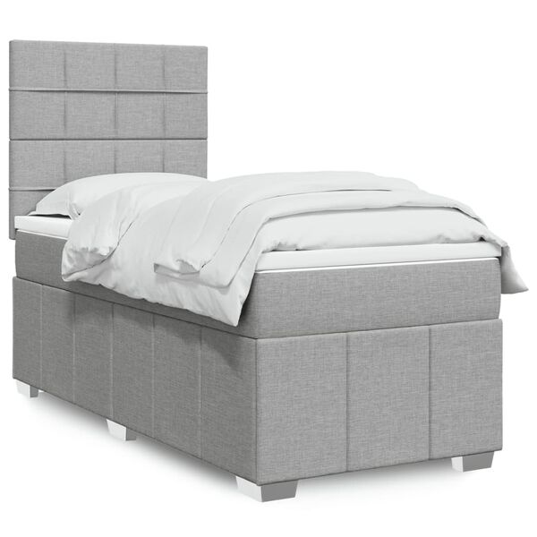 vidaXL Cama box spring con colch&oacute;n tela gris claro 90x200 cm