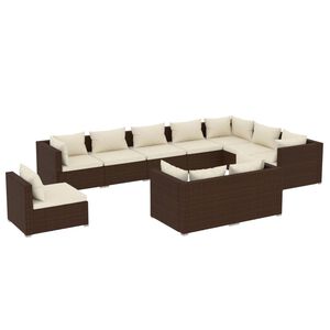 vidaXL Set muebles de jard&iacute;n 10 pzas y cojines rat&aacute;n sint&eacute;tico marr&oacute;n
