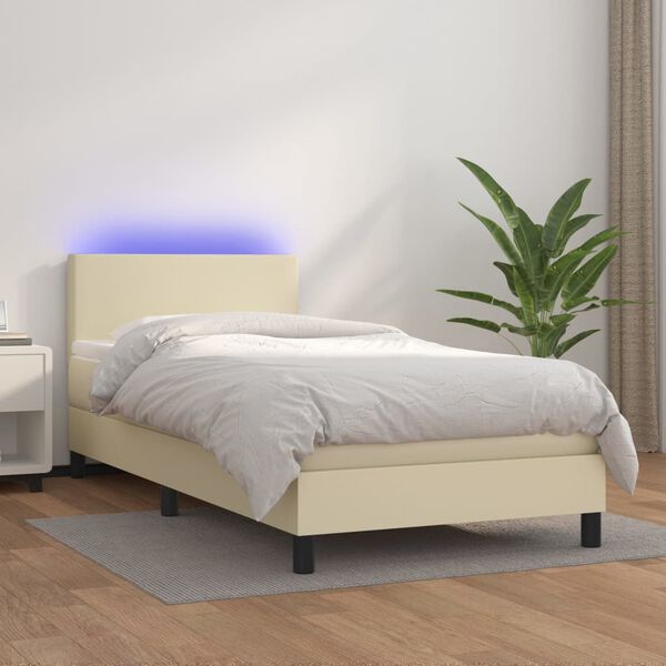 vidaXL Cama box spring y colch&oacute;n LED cuero sint&eacute;tico crema 80x200 cm