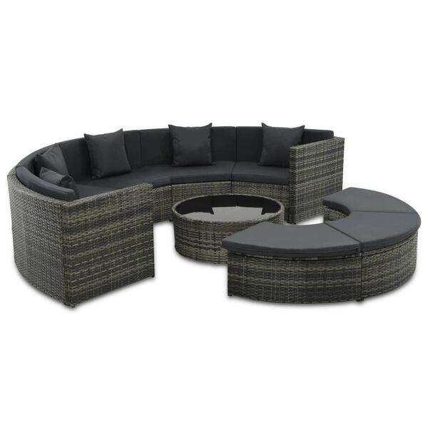 vidaXL Set de muebles de jard&iacute;n 7 pzas y cojines rat&aacute;n sint&eacute;tico gris