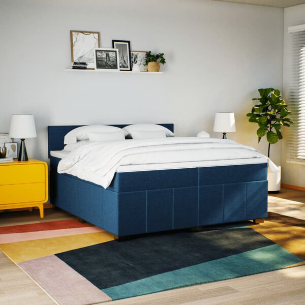 vidaXL Cama box spring con colch&oacute;n tela azul 200x200 cm