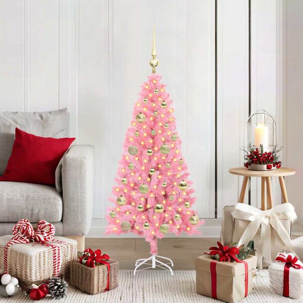 vidaXL Árbol de Navidad con 150 LED con soporte Rosa 120 cm PVC