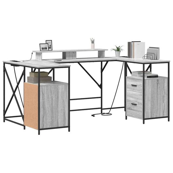 vidaXL Escritorio Gris Sonoma 182 x 101 x 87,5 cm Madera de ingeniería