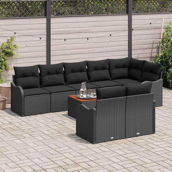 vidaXL Conjunto de sof&aacute;s de jard&iacute;n 9 pcs Negro rat&aacute;n sint&eacute;tico