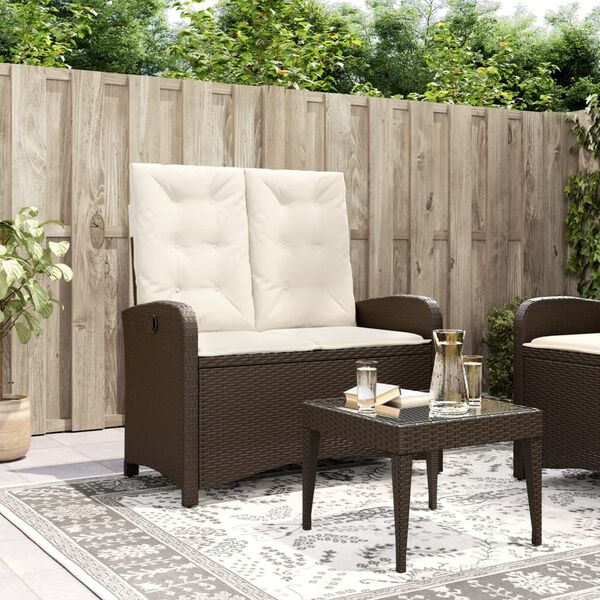 vidaXL Sill&oacute;n reclinable de jard&iacute;n con cojines rat&aacute;n sint&eacute;tico marr&oacute;n