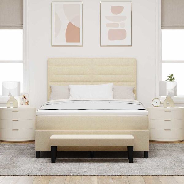 vidaXL Cama tipo Box Spring con colch&oacute;n Crema 160 x 200 cm tela