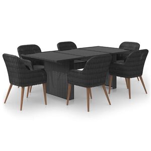 vidaXL Juego de comedor para jard&iacute;n 7 piezas rat&aacute;n sint&eacute;tico negro