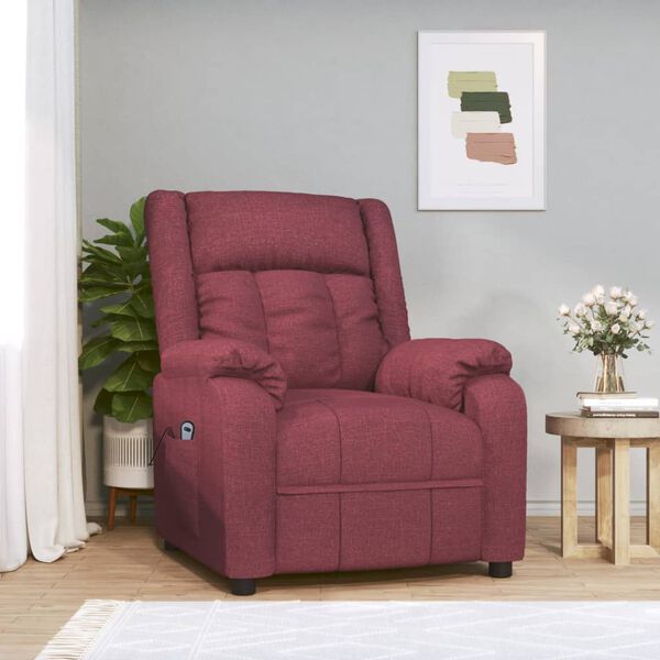 vidaXL Sill&oacute;n reclinable el&eacute;ctrico tela rojo tinto