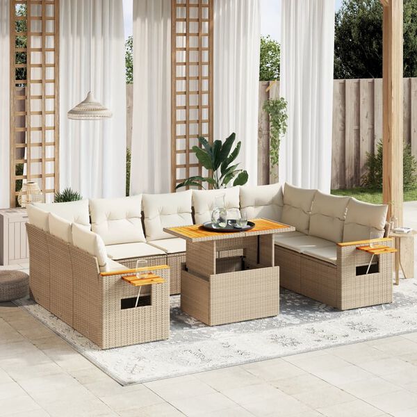 vidaXL Set de sof&aacute;s de jard&iacute;n 11pzas con cojines rat&aacute;n sint&eacute;tico beige