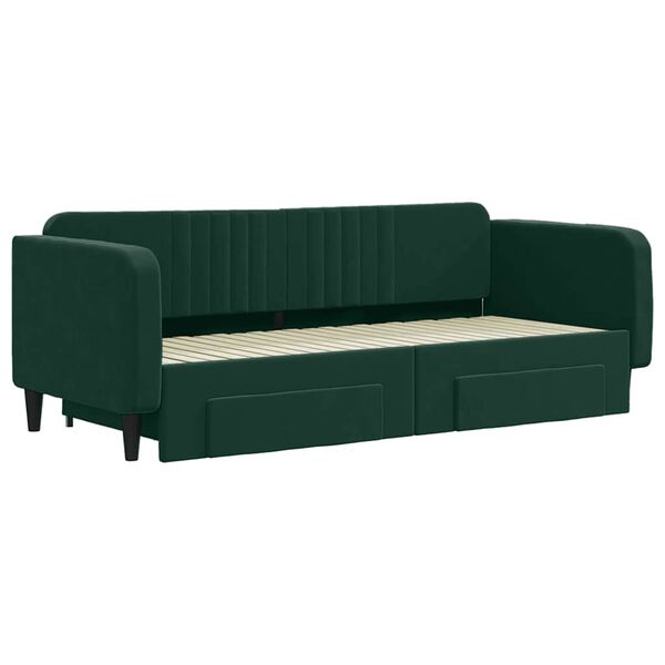 vidaXL Sof&aacute; cama nido con cajones terciopelo verde oscuro 90x200 cm