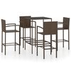 vidaXL Set de bar de jard&iacute;n 5 piezas y cojines rat&aacute;n sint&eacute;tico marr&oacute;n