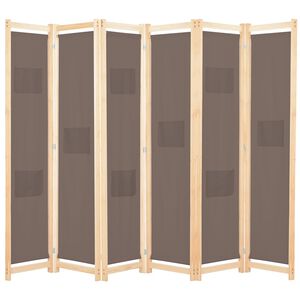 vidaXL Biombo divisor de 6 paneles de tela marr&oacute;n 240x170x4 cm