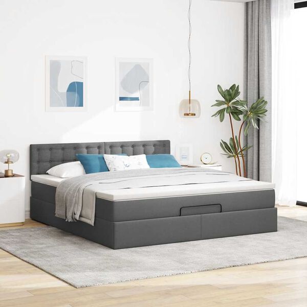 vidaXL Cama otomana con colchón y LED tela gris oscuro 180x200cm