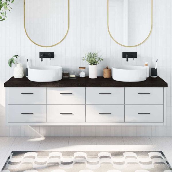 vidaXL Encimera de ba&ntilde;o madera tratada marr&oacute;n oscuro 200x60x(2-6) cm