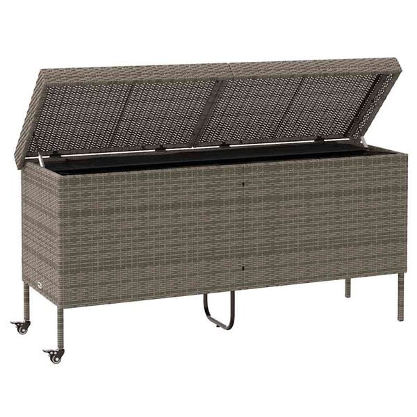 vidaXL Caja almacenaje jardín ruedas ratán sintético gris 160x55x75 cm