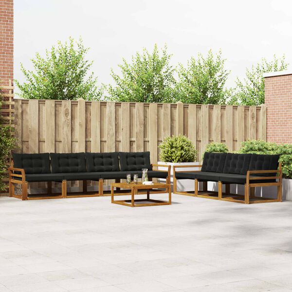 vidaXL Conjunto de sof&aacute;s de exterior con coj&iacute;n 8 pcs Natural y negro