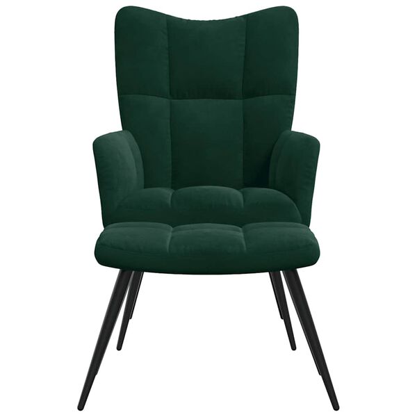 vidaXL Sill&oacute;n de relax con taburete terciopelo verde oscuro
