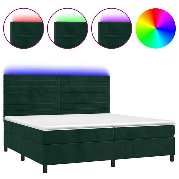 vidaXL Cama box spring colch&oacute;n y LED terciopelo verde oscuro 200x200cm