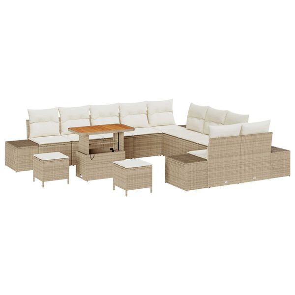 vidaXL Conjunto de sof&aacute;s de jard&iacute;n 13 pcs Beige rat&aacute;n sint&eacute;tico