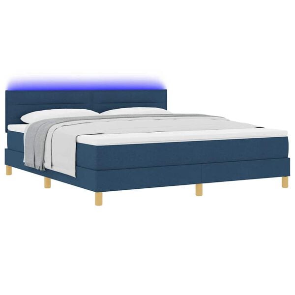 vidaXL Cama Box Spring LED con colch&oacute;n con LED Azul 180 x 200 cm tela