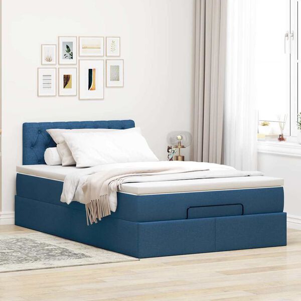 vidaXL Cama otomana con colch&oacute;n y luces LED azul 120x200 cm Tela
