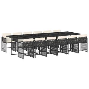 vidaXL Set comedor de jard&iacute;n con cojines 13 pzas rat&aacute;n sint&eacute;tico negro