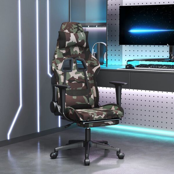 vidaXL Silla gaming giratoria con reposapi&eacute;s tela camuflaje y negro